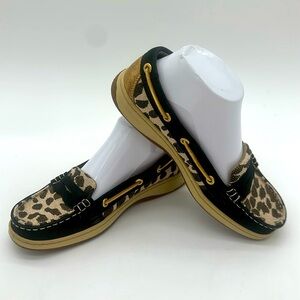 Sperry Top-Sider Women's Pennyfish Slip On Loafer Leather Animal Black Tan 7.5 M